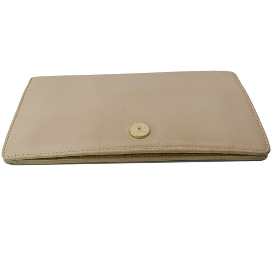 Chanel Wallet Coco Button Long Bi-Fold Beige Light Brown Women's