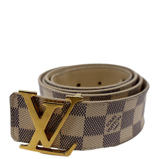 Louis Vuitton Louis Vuitton Damier Azur Leather Gold LV Initials Belt