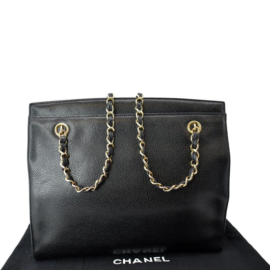 Chanel Black Caviar Leather Triple CC Chain Tote Bag 220858