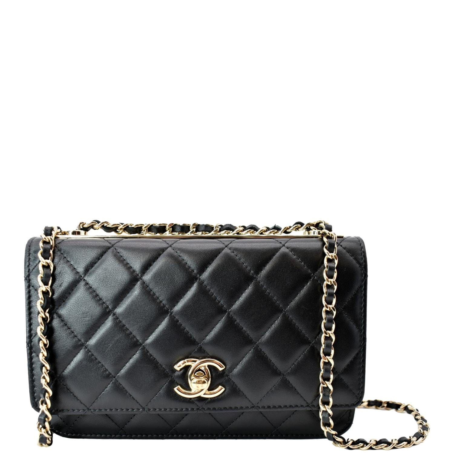 CHANEL Trendy CC Lambskin Leather Wallet On Chain Crossbody Bag Black