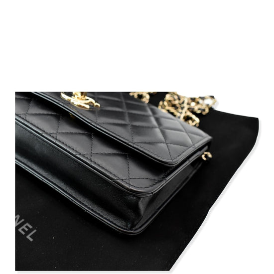 CHANEL Trendy CC Lambskin Leather Wallet On Chain Crossbody Bag Black