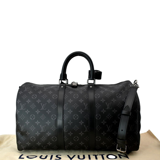 LOUIS VUITTON Keepall 45 Bandouliere Monogram Eclipse Travel Bag Black