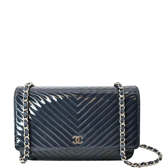 CHANEL WOC Chevron Patent Leather Crossbody Wallet On Chain