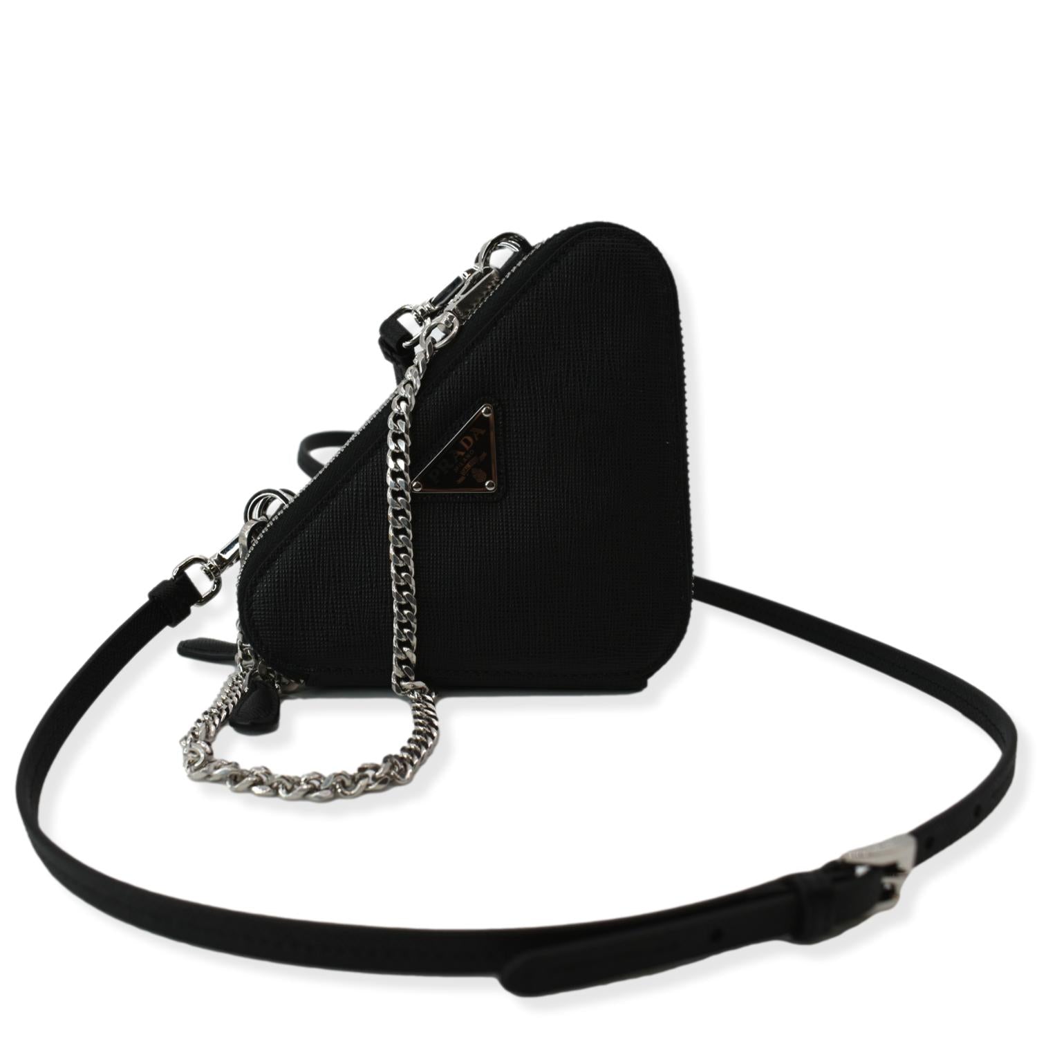 Prada Triangle Logo Black Saffiano Lux Leather Crossbody Tote Bag