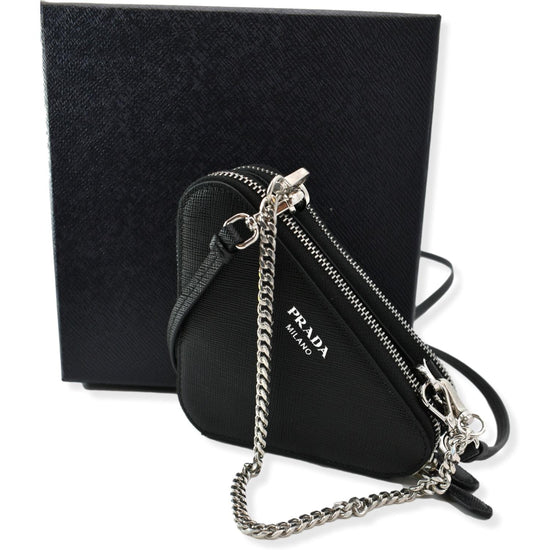 PRADA Mini Saffiano Leather Pouch Crossbody Bag Black