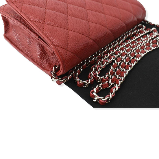 CHANEL CC WOC Caviar Leather Wallet On Chain Crossbody Bag Red