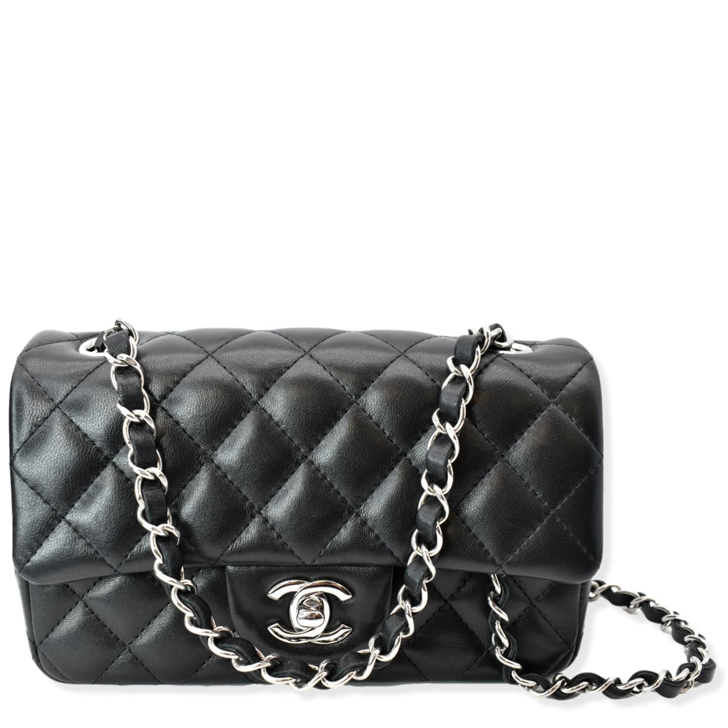 Chanel Mini Rectangular flap bag silver lambskin