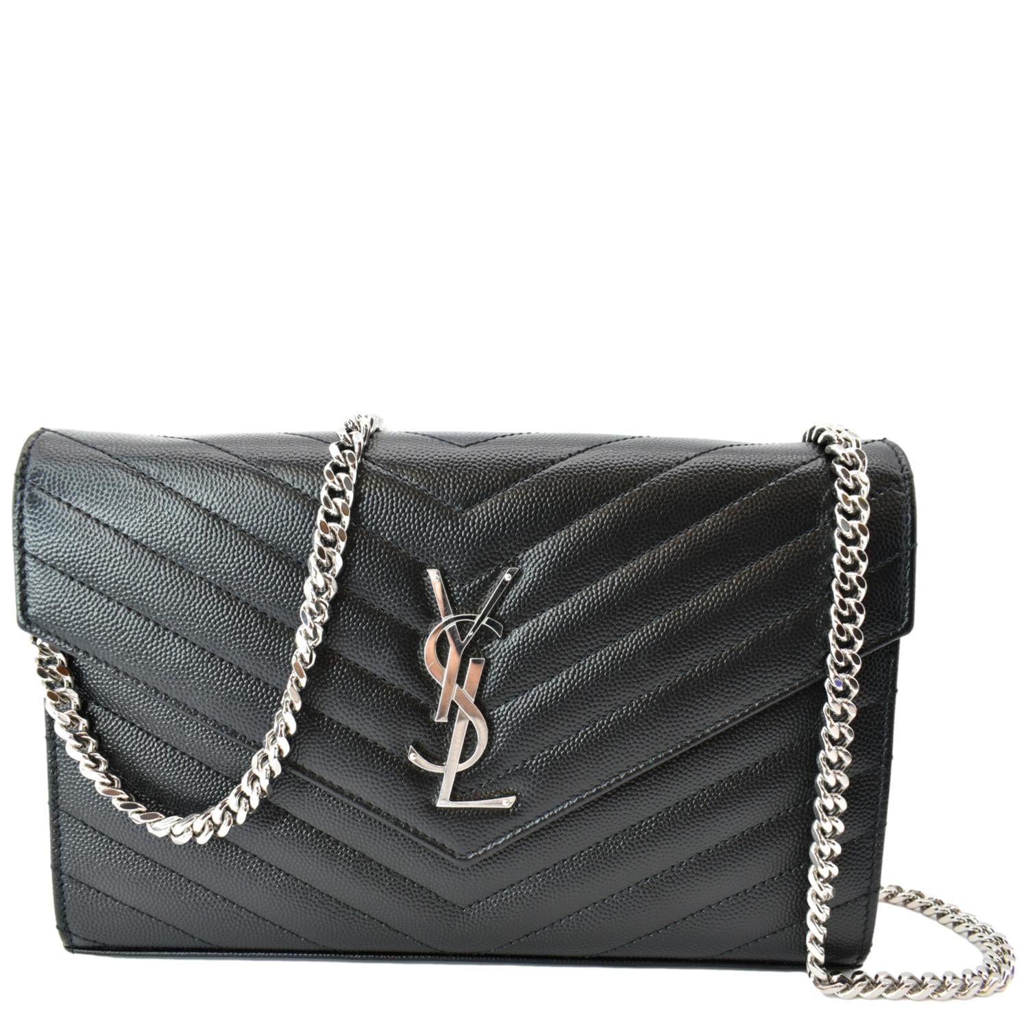 Yves Saint Laurent Embossed Leather Wallet on Chain Shoulder Bag Black