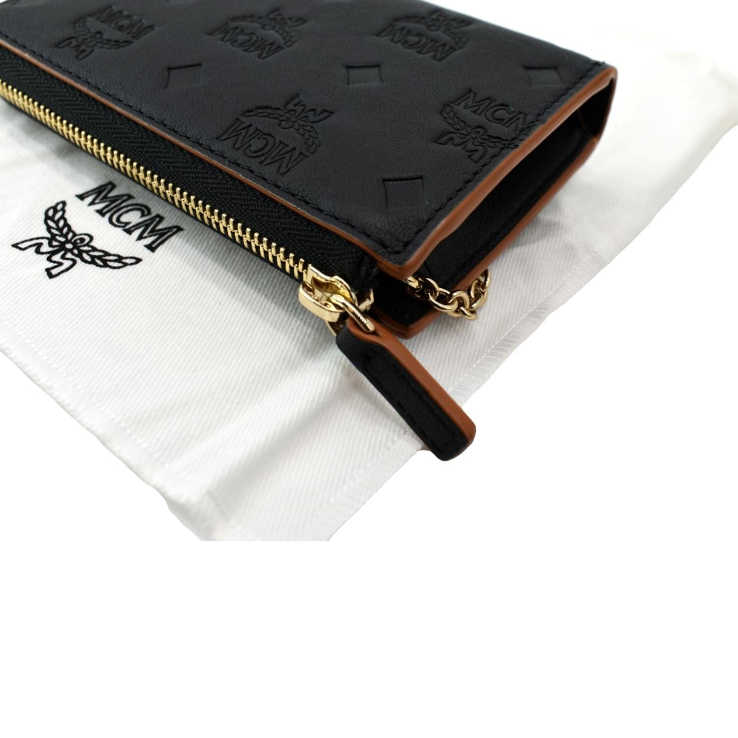 MCM Aren Mini Embossed Monogram Zip Wallet Black