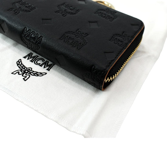 Mcm Aren Zip Around Wallet In Embossed Monogram Leather - Roasted Pecan