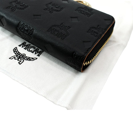 MCM Aren Mini Embossed Monogram Zip Wallet Black