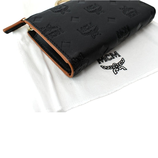 Mini Aren Zip Card Wallet in Monogram Leather Black