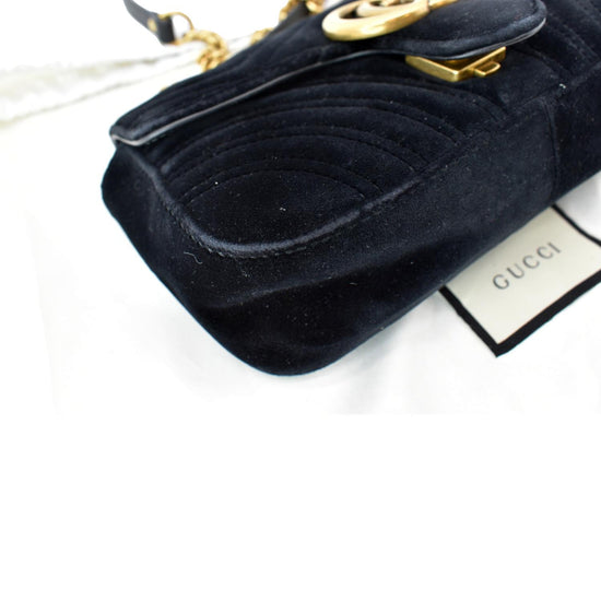 Gucci #446744 GG Marmont Black Velvet Matellaise Mini Crossbody