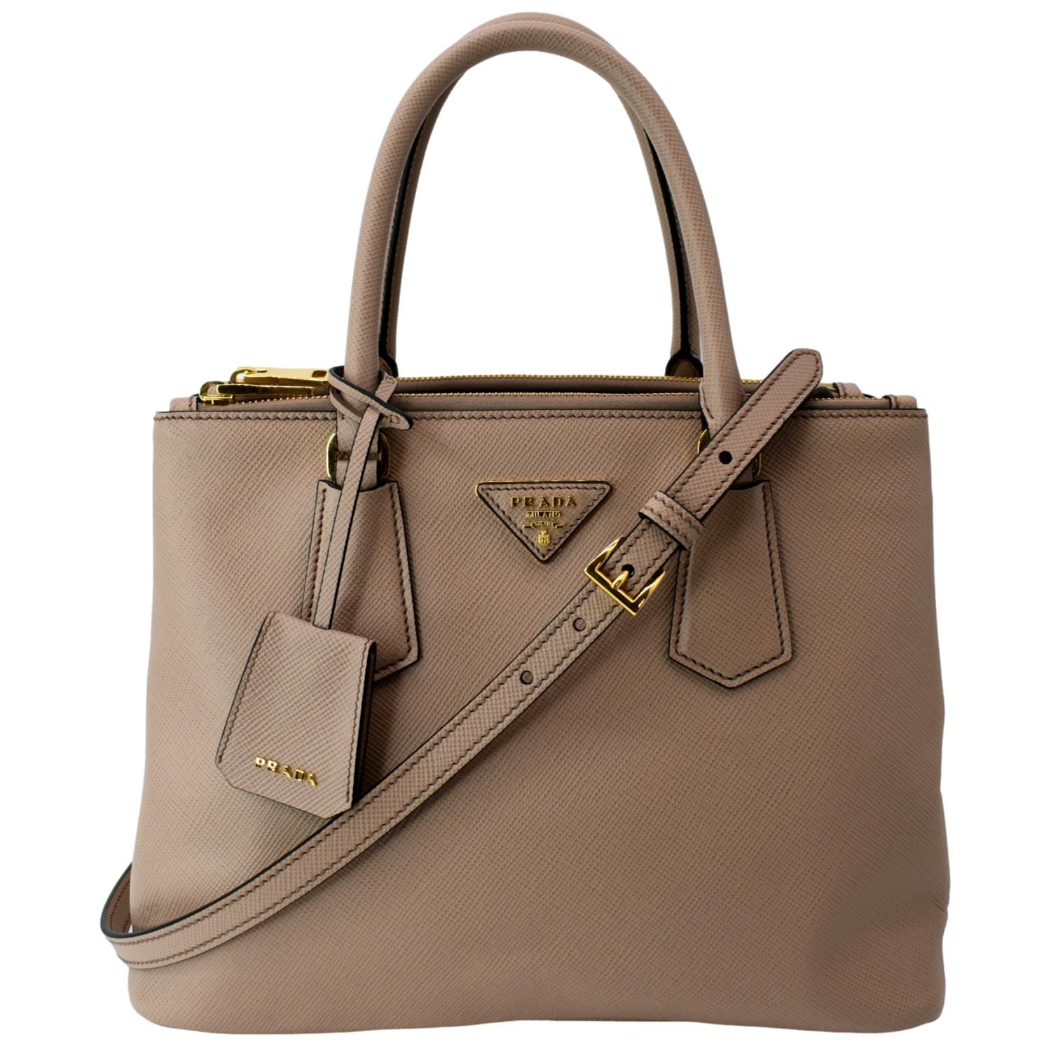 Prada Lux Double-Zip Galleria Saffiano Leather Large Beige Tote Bag