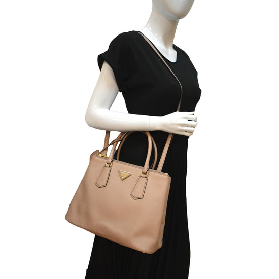 Prada Double Saffiano Leather Tote in Tamaris/Peach 