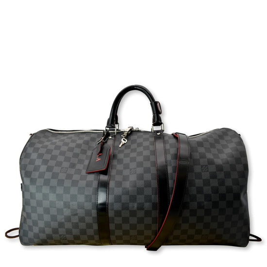 Authentic Louis Vuitton Damier Graphite Blue Coba Keepall Bandoulière 55  Travel Bag