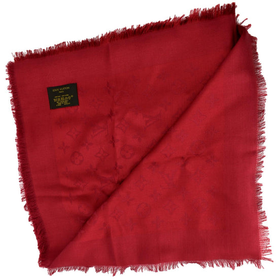 LOUIS VUITTON RED ON RED Silk Wool Scarf Shawl With Box, 54” Square