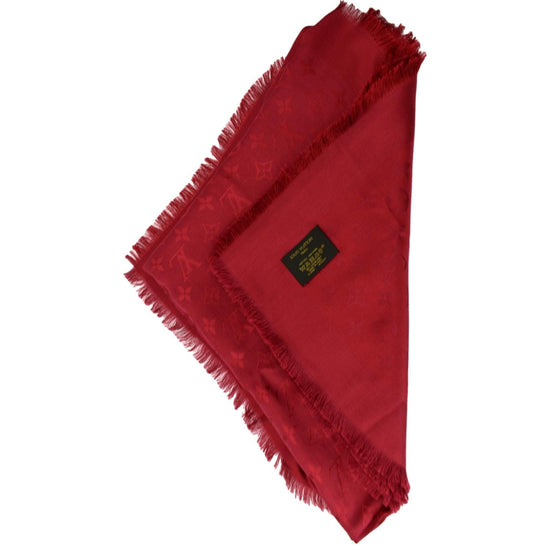 LOUIS VUITTON Monogram Red Silk Wool Shawl