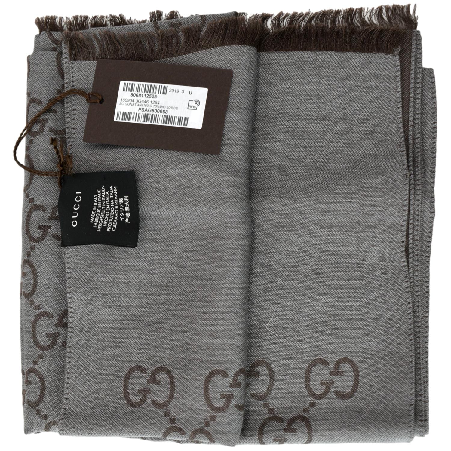 GUCCI Light Grey Wool Silk Scarf