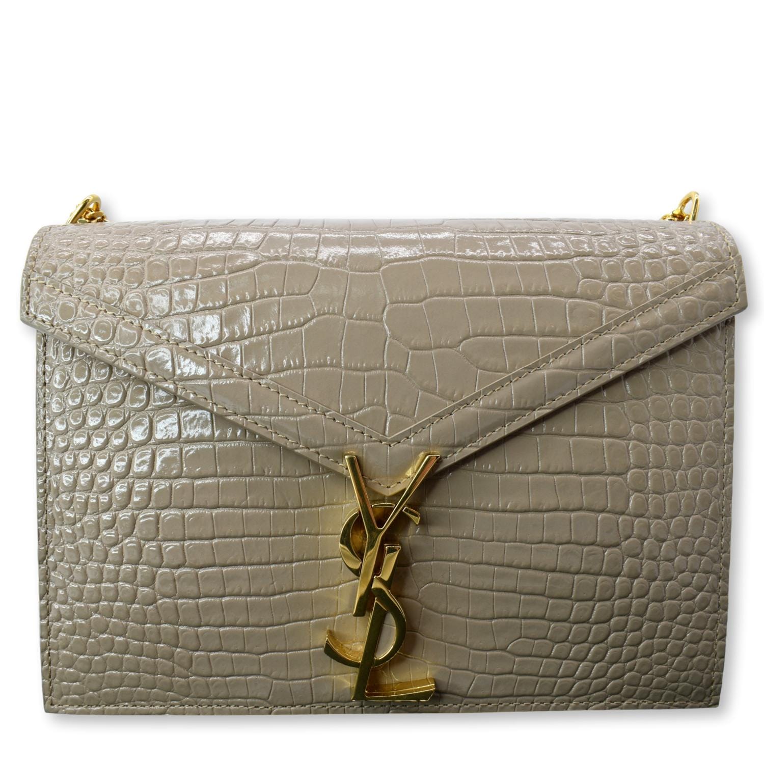 Saint Laurent YSL Envelope Flap Croc-Embossed Pouch Wristlet