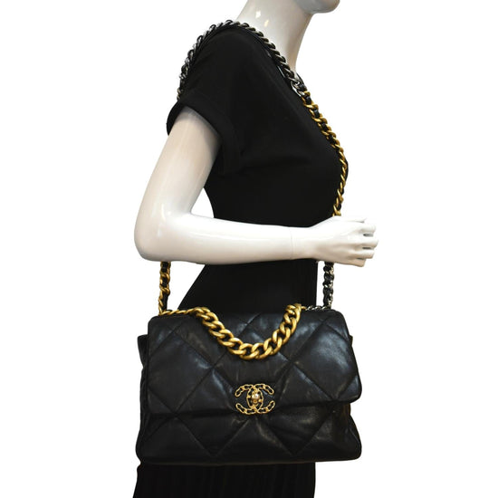 Chanel 19 Flap Bag Lambskin Gold/Ruthenium-tone Maxi Black in