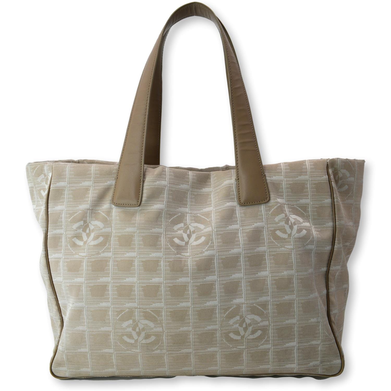 CHANEL CC Logo Travel Line Nylon Tote Bag Beige