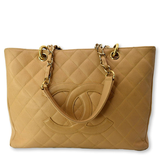 Chanel GST Beige Caviar Leather Grand Shopping Tote Chain Bag 10ccs114