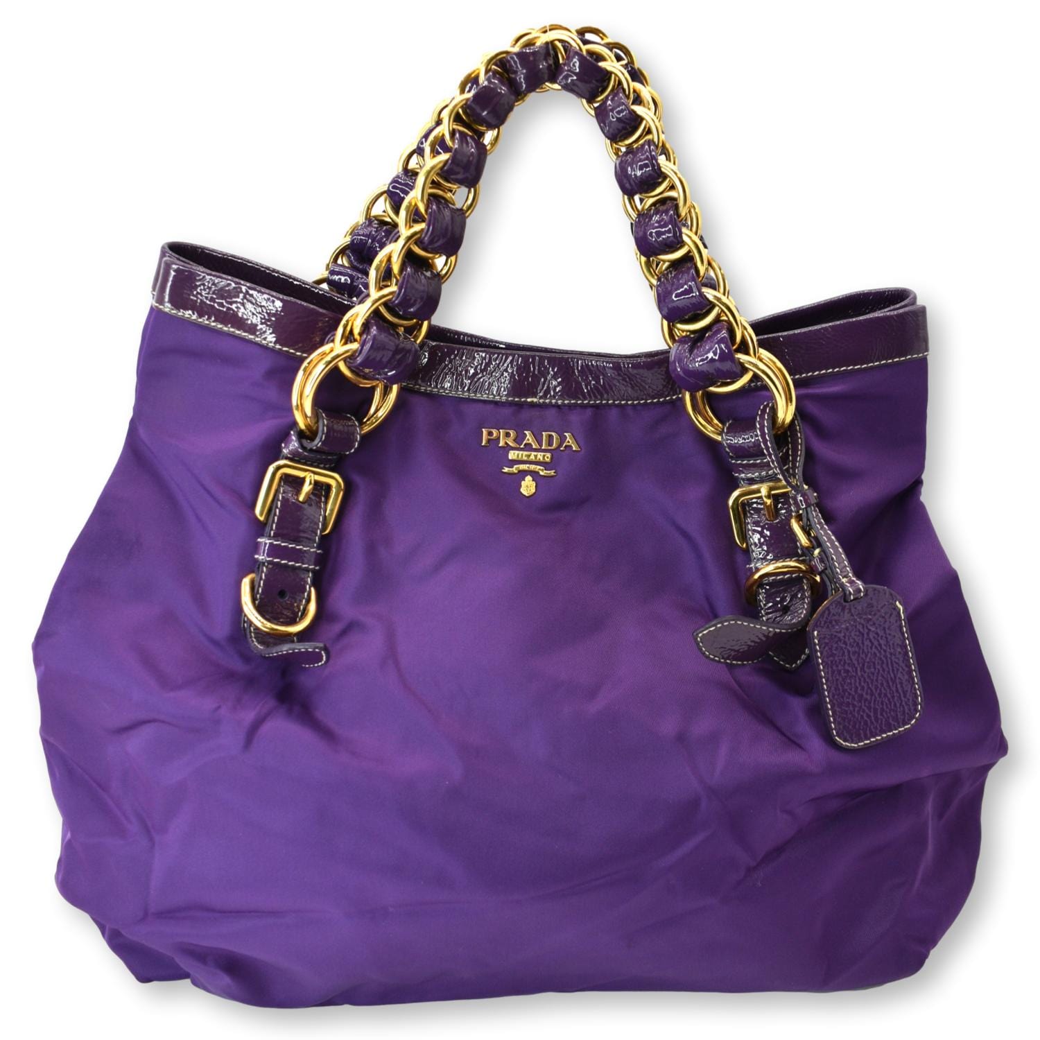 PRADA Vernice Trimmed Tessuto Nylon Tote Bag Purple