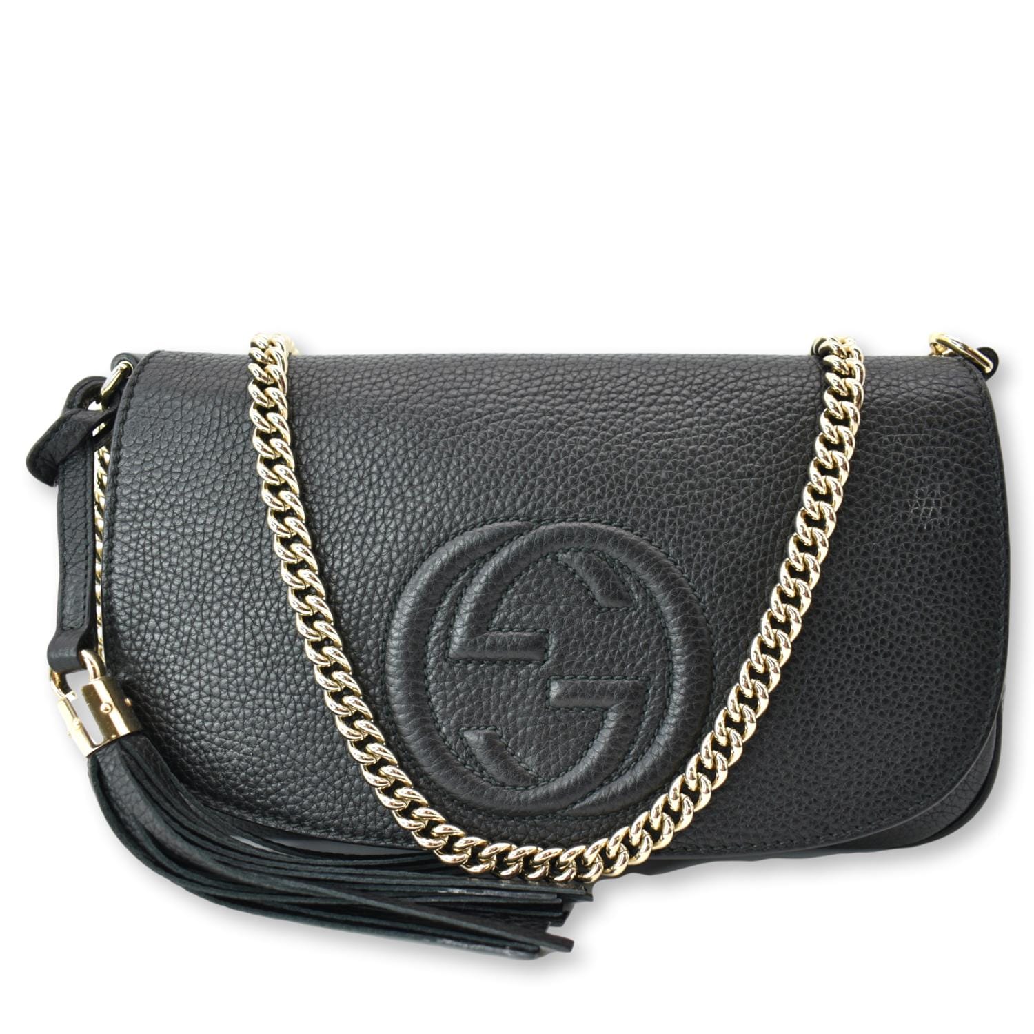 Gucci Soho Disco GG Black Calf Leather Tassel Chain Crossbody Bag