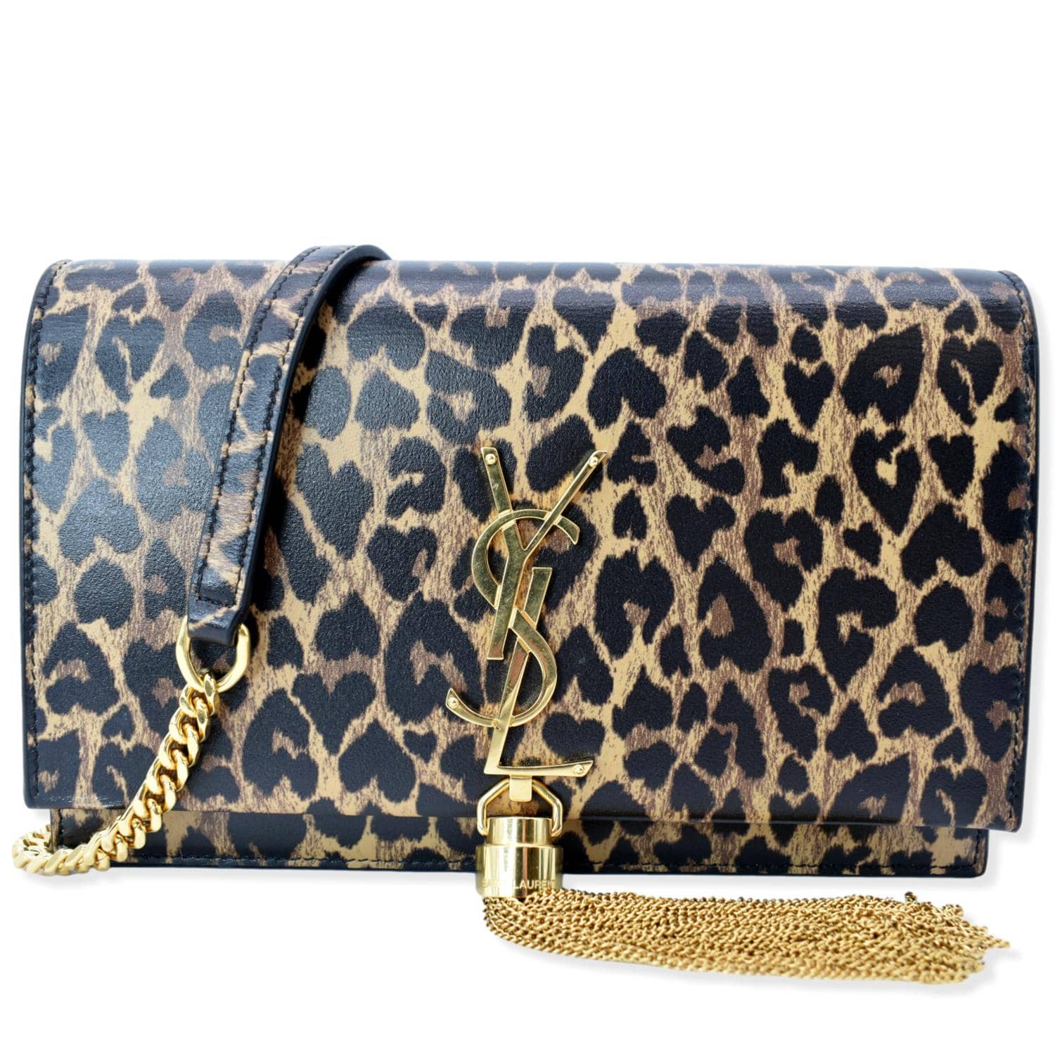 YVES SAINT LAURENT Kate Monogram Leopard Print Shoulder Bag Black - Ne