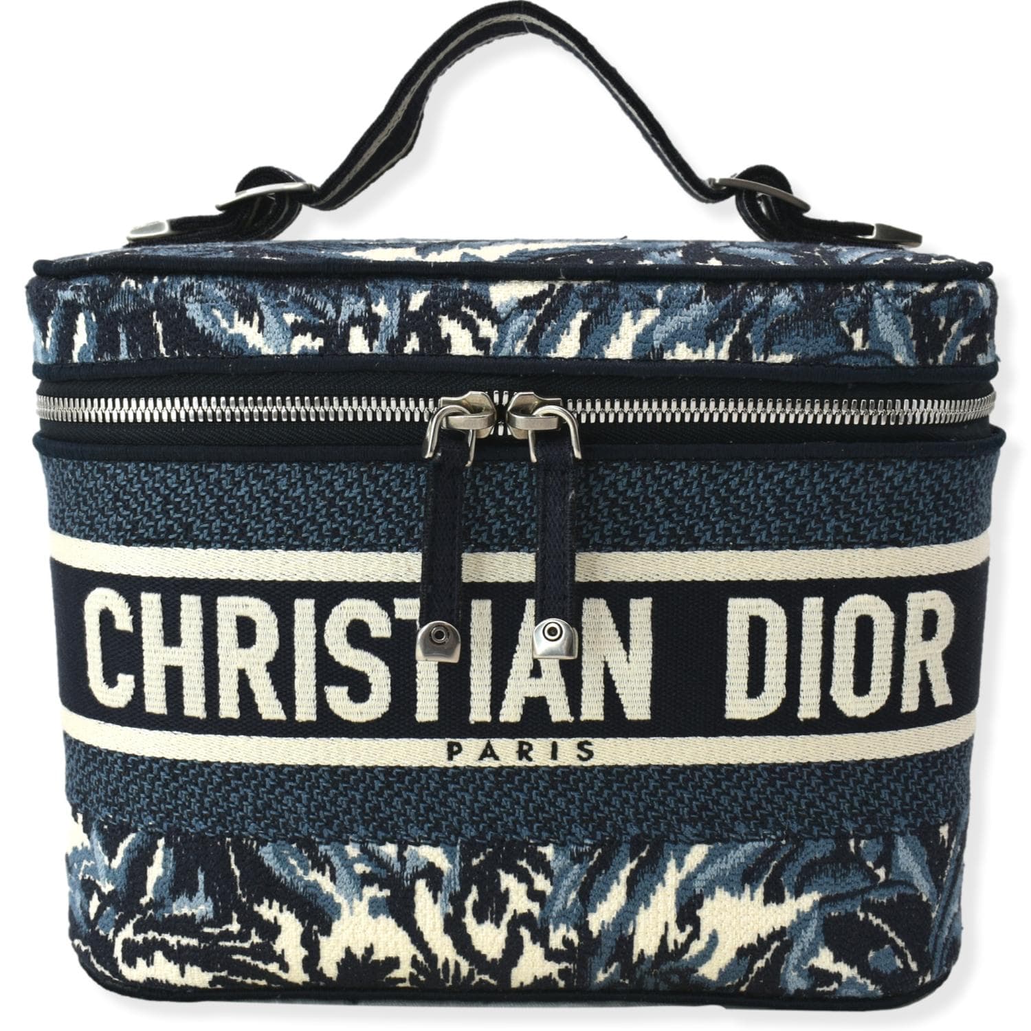 Dior Blue Oblique Canvas Travel Vanity Case Top Handle Bag Dior