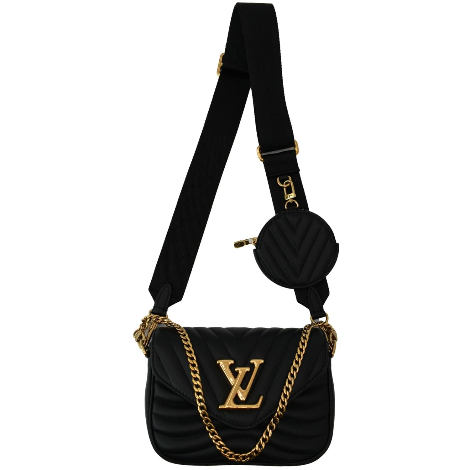 LOUIS VUITTON New Wave Multi Pochette Leather Chain Shoulder Bag Black