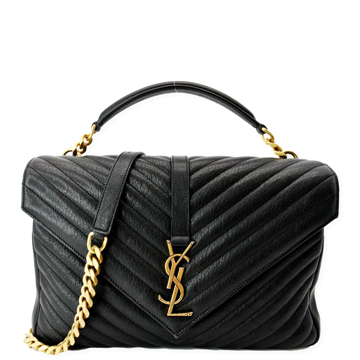 Saint Laurent - College Medium Quilted Textured-leather Shoulder Bag - Black