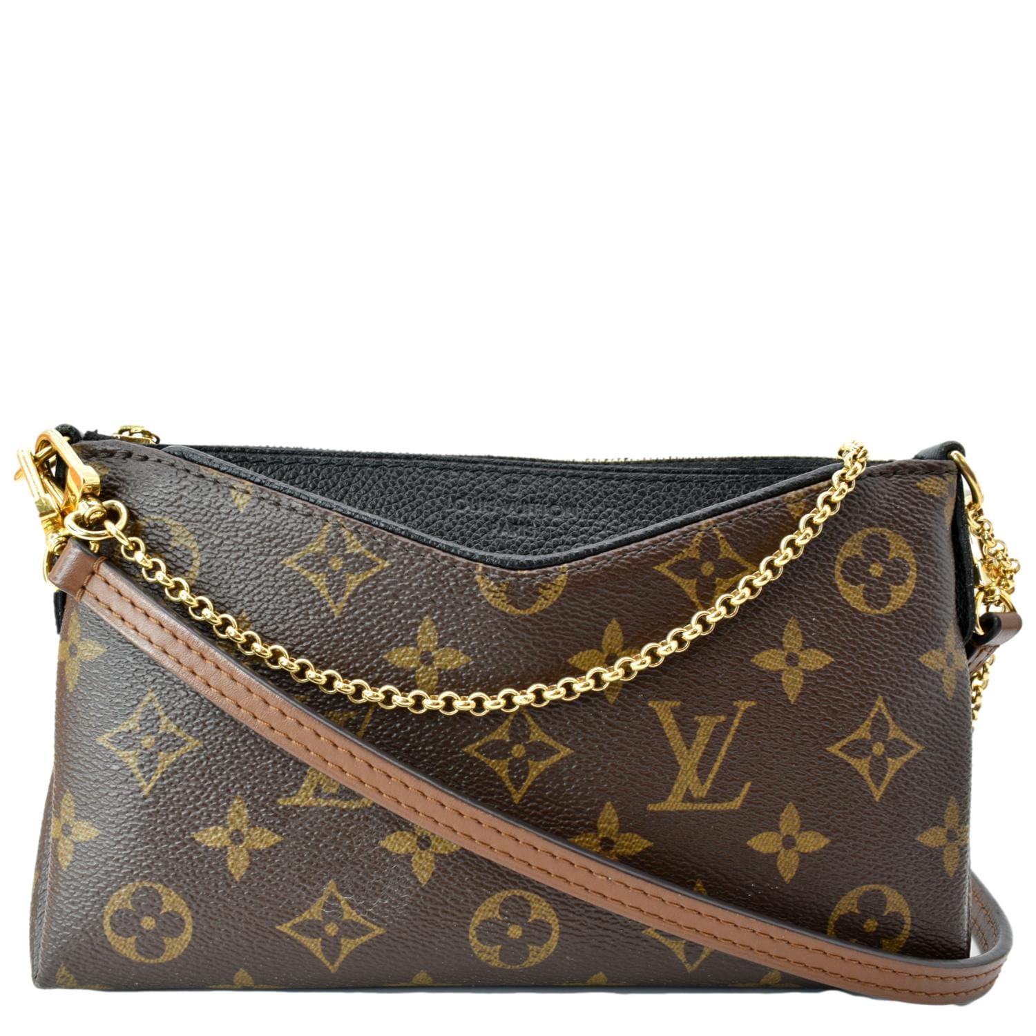 LOUIS VUITTON Pallas Monogram Canvas Clutch Crossbody Bag Brown