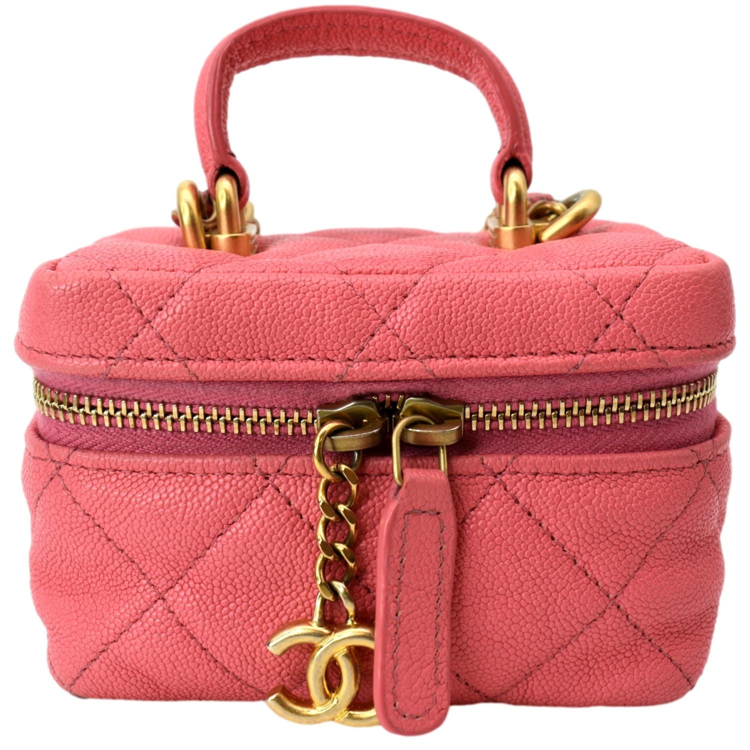 Chanel Pink Quilted Lambskin Top Handle Mini Vanity Case Chain Bag