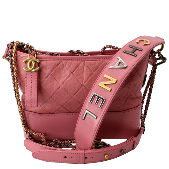 Chanel Gabrielle Medium Aged Calfskin Leather Shoulder Bag Pink