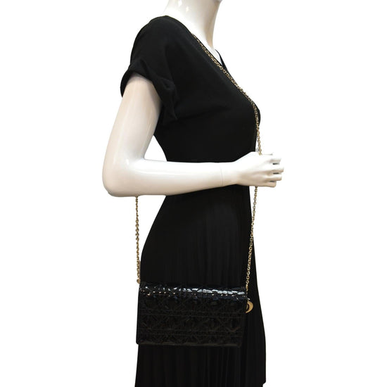 Christian Dior Lady dior Chain Pouch Shoulder Bag Leather Black