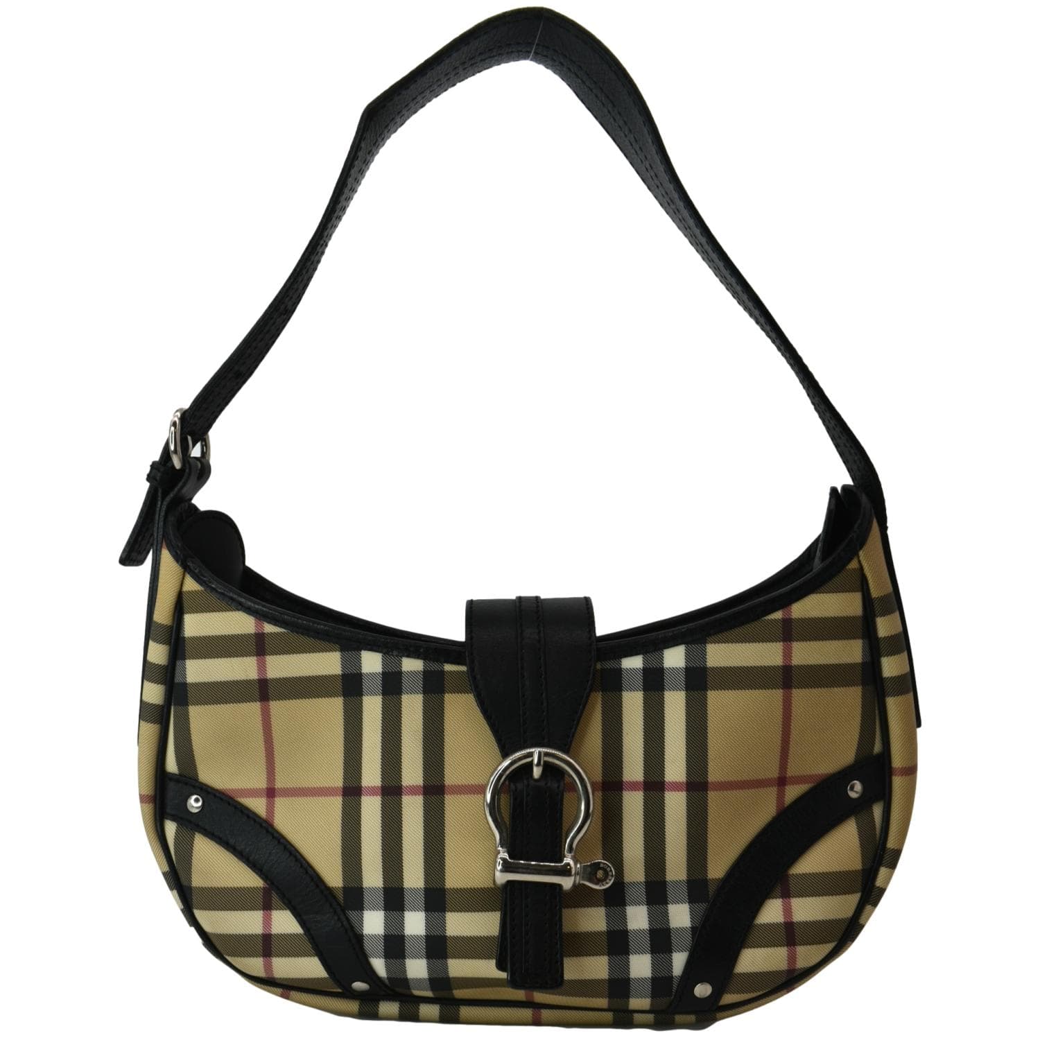 Burberry Hobo Bag Nova Check Plaid Metallic Shoulder Handbag