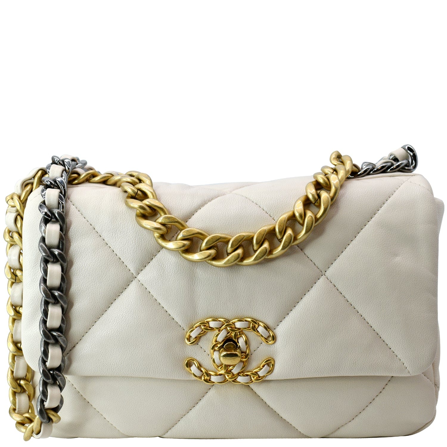 CHANEL Lambskin Quilted Medium Chanel 19 Flap White 507249