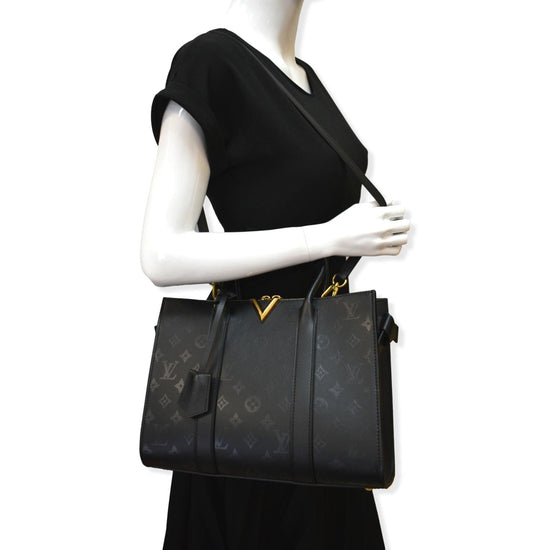 LOUIS VUITTON Very Tote MM Monogram Cuir Plume Shoulder Bag Noir Black