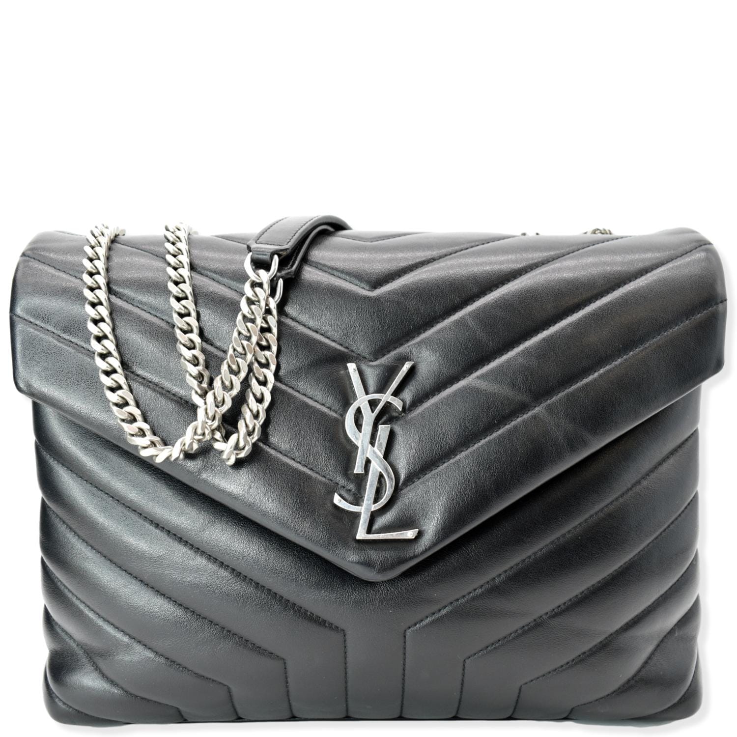 Saint Laurent black / silver 2022 Quilted Matelasse Leather YSL Monogram  Medium Lou Lou Chain Shoulder Bag ref.1009417 - Joli Closet