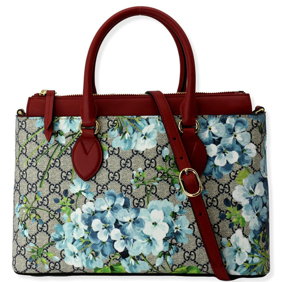 GUCCI Blooms GG Floral Supreme Canvas Leather Satchel Bag Red 546316 