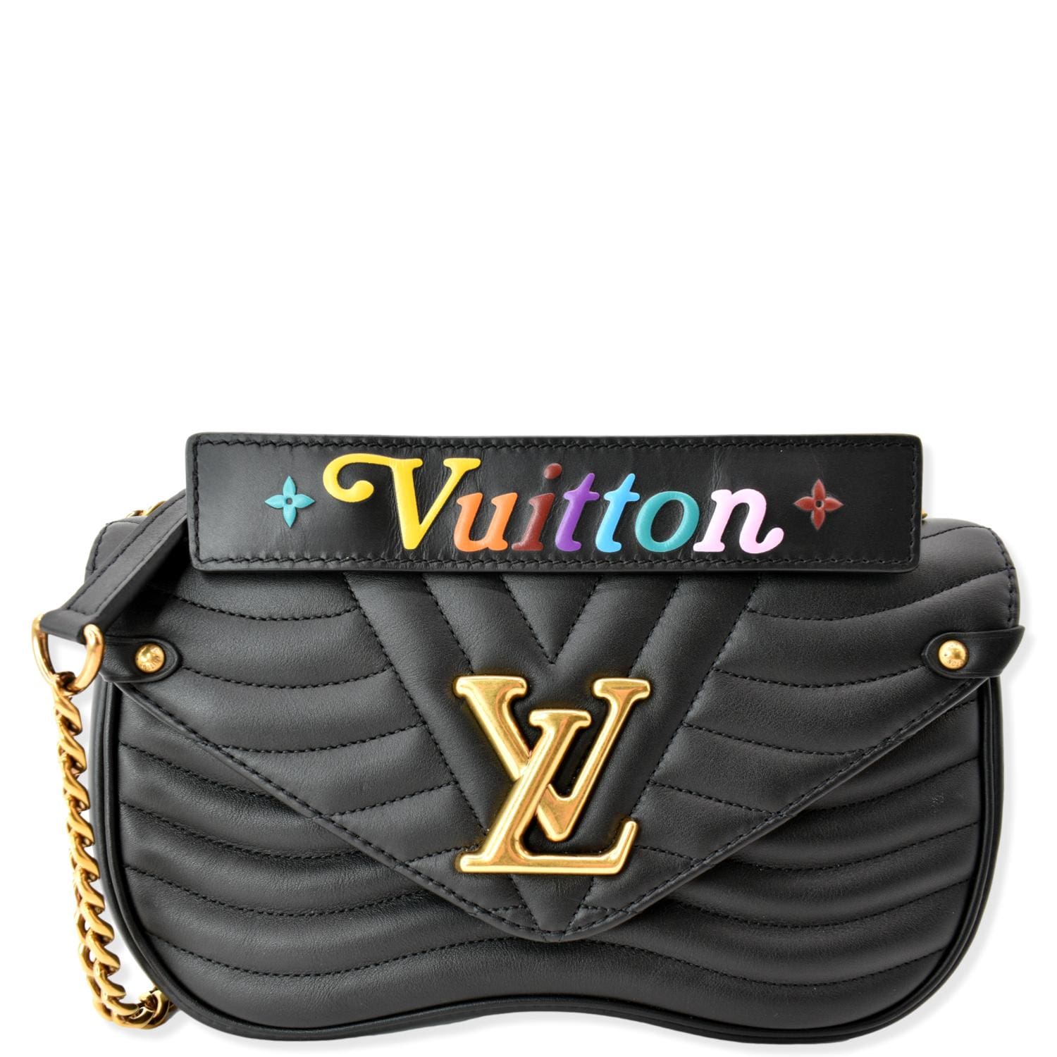 New $2850 Louis Vuitton LV Leather New Wave Chain Bag PM Black