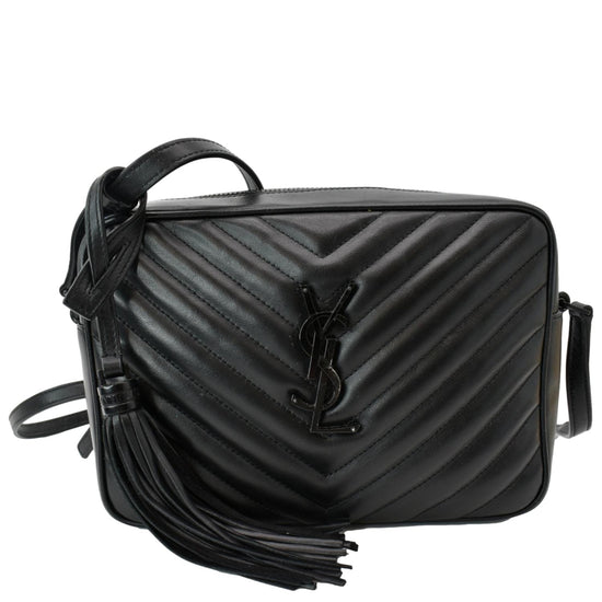 YVES SAINT LAURENT Lou Chevron Leather Camera Crossbody Bag Black