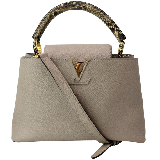 LOUIS VUITTON Capucines MM Taurillon Python Leather Satchel Bag Khaki