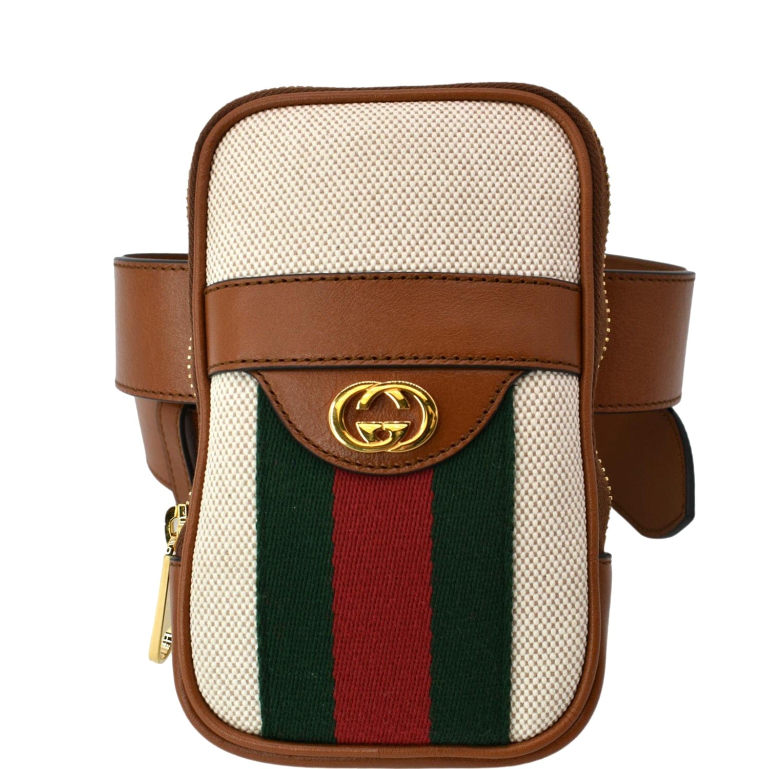 Gucci Brown Leather GG Canvas Belt Bag Gucci