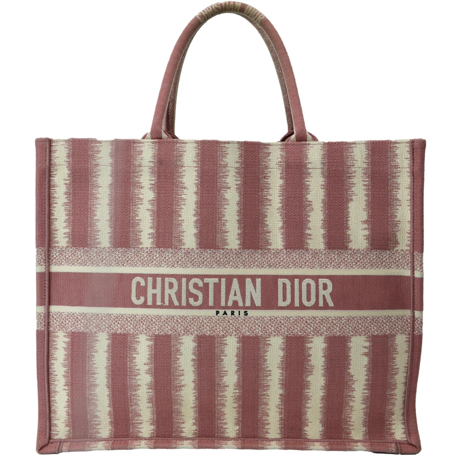 CHRISTIAN DIOR Book Stripe Embroidered Canvas Tote Bag Pink