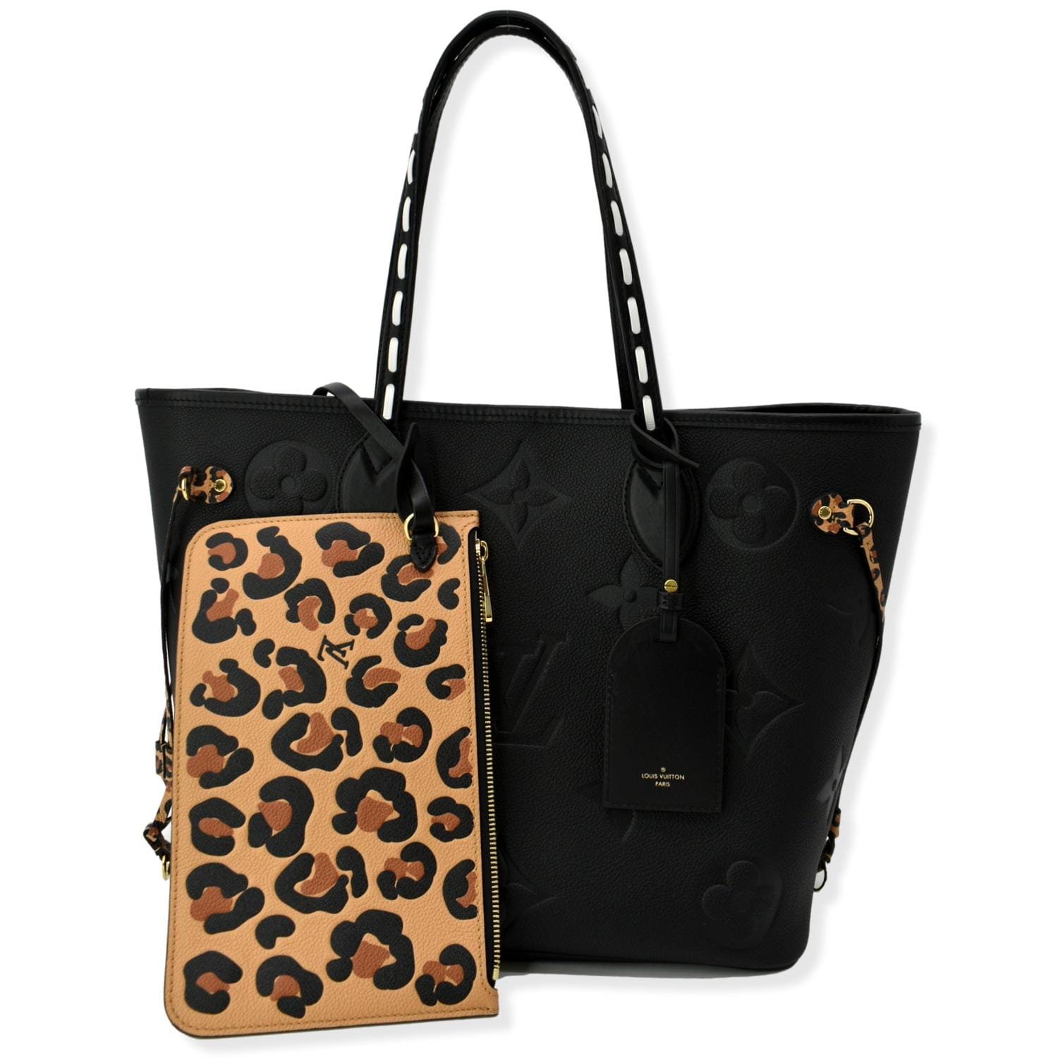 🍀LOUIS VUITTON Wild At Heart Neverfull MM Creme Black Tote