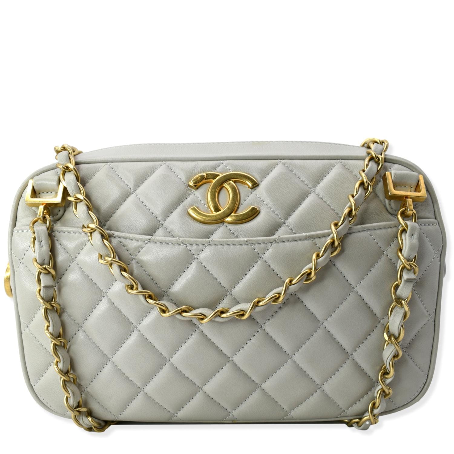 Chanel Chanel Handbag Cc Camera Case Taupe Medium Quilted Lambskin