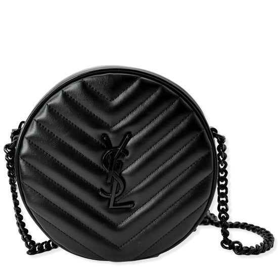 YVES SAINT LAURENT Vinyle Round Denim Camera Crossbody Bag Black